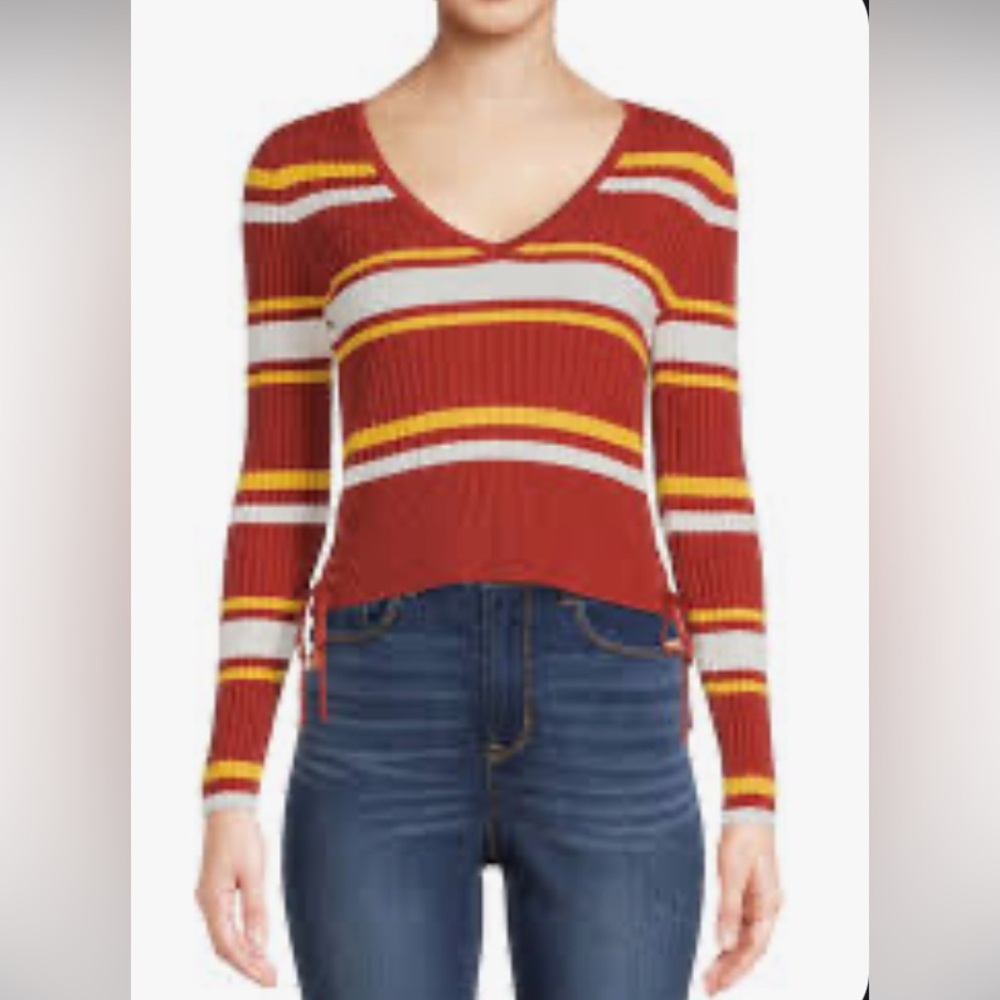 Striped V-Neck Long Sleeve Sweater